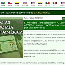 El mercado transaccional en A. Latina cae un 49,77% en enero, con 110 operaciones lideradas por Brasil y Mxico